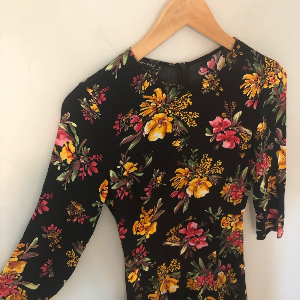 Zara Basic Collection Black Mini Dress W/ Florals - image 3